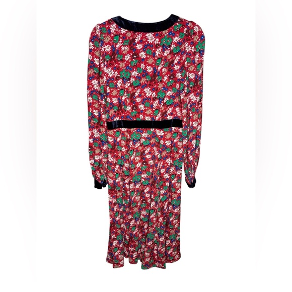 Boden Velvet Trim Maxi Tea Dress in the "Bright Ruby, Floral Burst" Size 6 - Picture 4 of 5